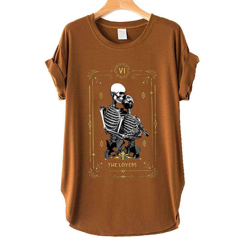 T-shirt long femme couple de squelettes amoureux