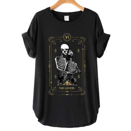 T-shirt long femme couple de squelettes amoureux