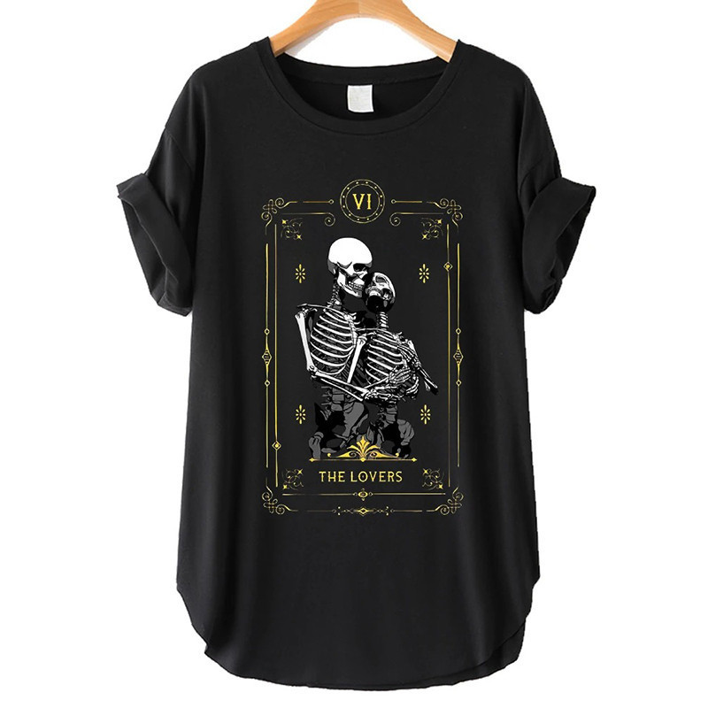T-shirt long femme couple de squelettes amoureux