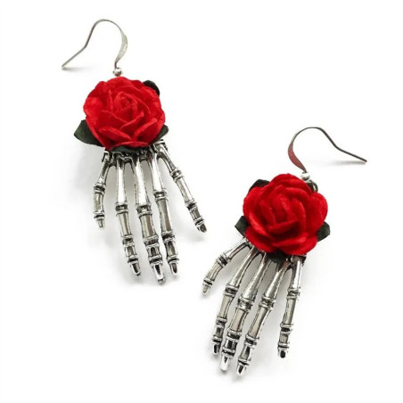 Magnifiques Boucles d'oreilles main squelette et rose !