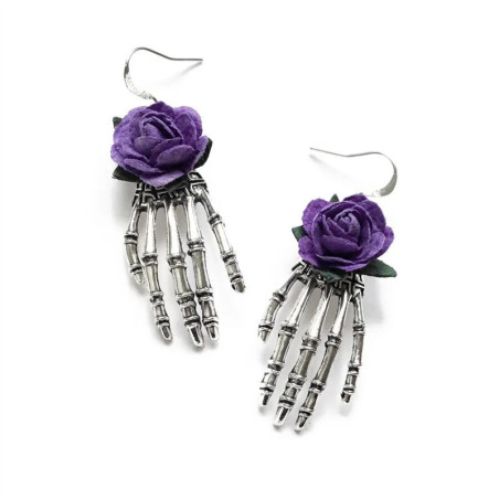 Magnifiques Boucles d'oreilles main squelette et rose !