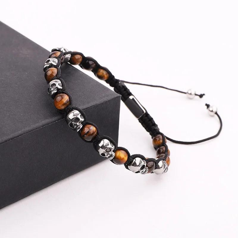 Magnifique Bracelet macramé crâne : 6 couleurs de pierre !