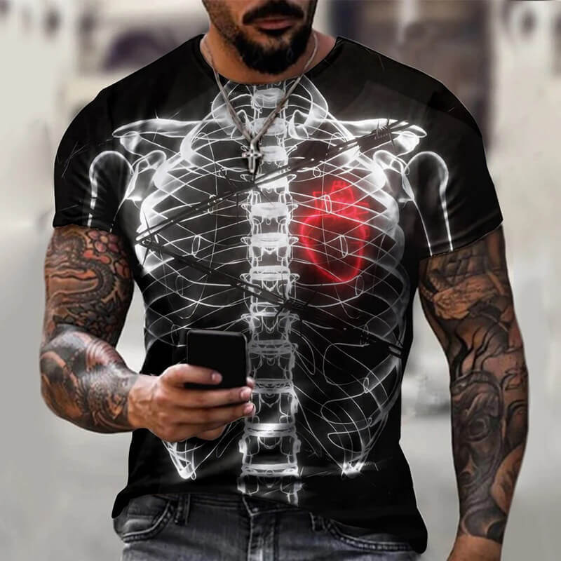 T-shirt noir homme squelette et coeur battant !