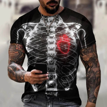 T-shirt noir homme squelette et coeur battant !