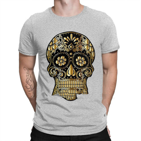 T-shirt tête de mort mexicaines dorée   - modèle 1