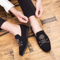 Chaussure tête de mort mocassins en cuir pour hommes Motif Jolly Roger