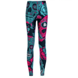 Vue complète du Legging Tête de Mort Mexicaine Bleu