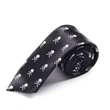 Cravate tête de mort pour homme motif petit crâne et os croisé - modèle noir