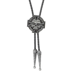Cravate Bolo croix tête de mort - modèle couleur argent