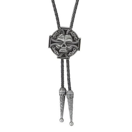 Cravate Bolo croix tête de mort - modèle couleur argent