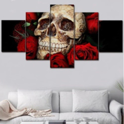 Magnifique Tableau Tête de Mort Roses du Deuil