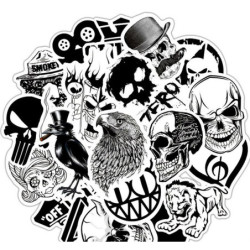 Lot de 50 stickers rétro noir et blanc no future