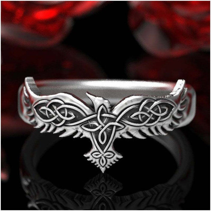 Bague corbeau amulette nordique en metal