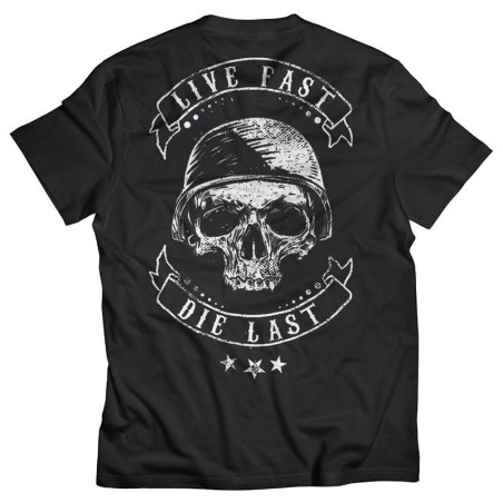 Tshirt tête de mort Biker Moto imprimé Live Fast, Die Last !
