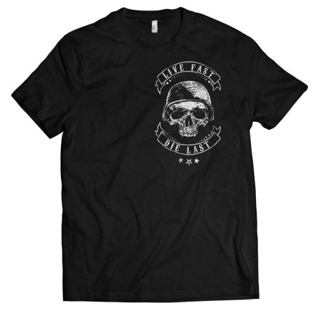 Tshirt tête de mort Biker Moto imprimé Live Fast, vue face