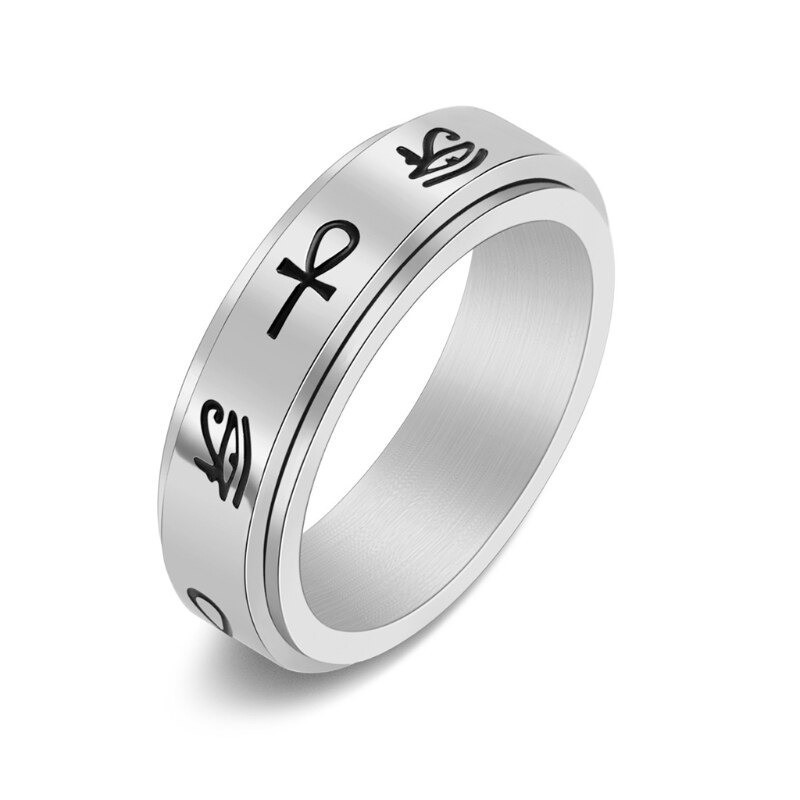 Bague rotative acier inoxydable oeil horue et croix égyptienne Ankh