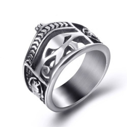 Bague en acier inoxydable hommes œil égyptien d'horus, couronne, croix de vie et symbole scarabée vue dessous