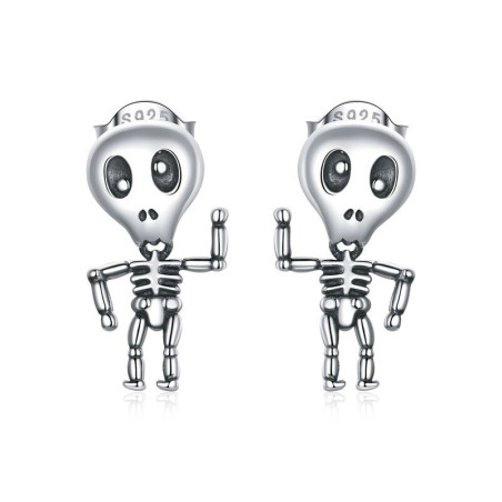 Boucles d'oreilles avec tête de mort en argent Sterling 925 véritable vue boucles