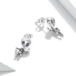 Boucles d'oreilles avec tête de mort en argent Sterling 925 véritable vue ensemble