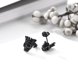 boucles d'oreilles tête de mort couronne en acier inoxydable 316L hommes - noir