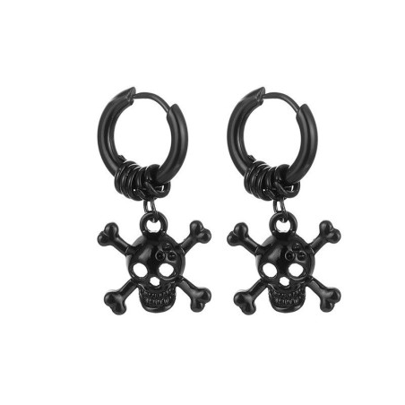 Boucles d'oreilles tête de mort crâne de Pirate en acier inoxydable pour femmes et hommes - couleur noir