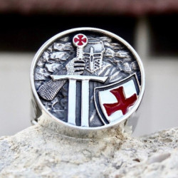 Bague Templier avec croix rouge et épée chevalier acier inoxydable316L