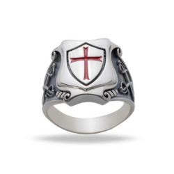 Bague Templier avec blason croix templier rouge et armurie  en acier inoxydable modele