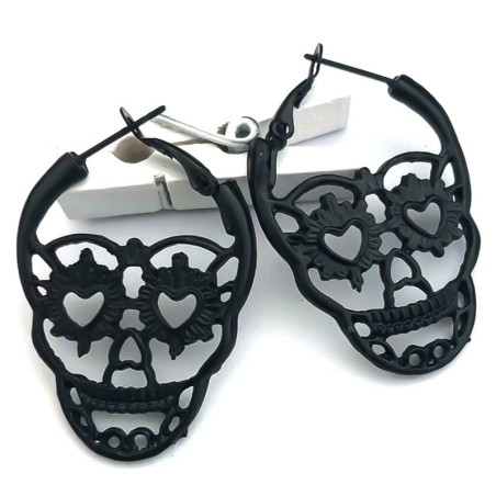Boucles d'oreille Tête de Mort couleur noir