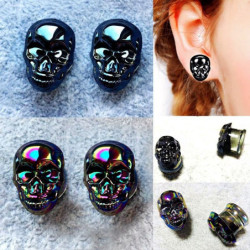 Bouchons extensseurs d'oreilles tête de mort en verre multicolore - modele multicolore