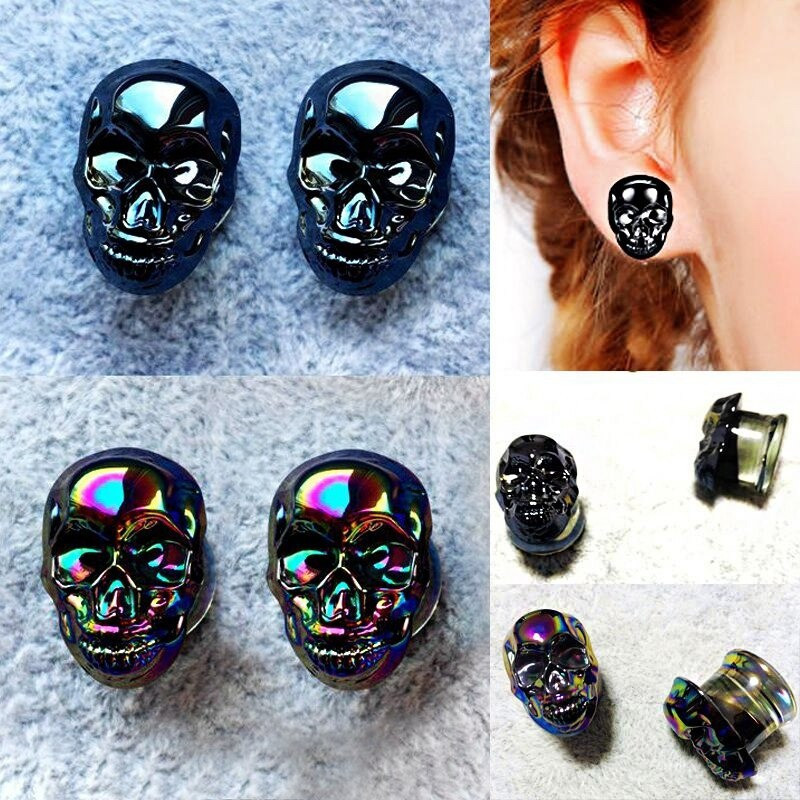 Bouchons extensseurs d'oreilles tête de mort en verre multicolore - modele multicolore