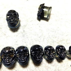 Bouchons extensseurs d'oreilles tête de mort en verre multicolore - modele noir