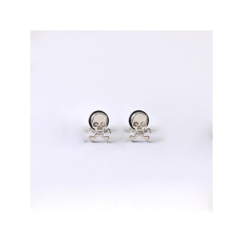 Bouchons extensseurs d'oreilles tête de mort de pirate modele argent
