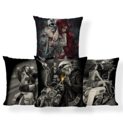 Housse de coussin tête de mort Santa Muerte 