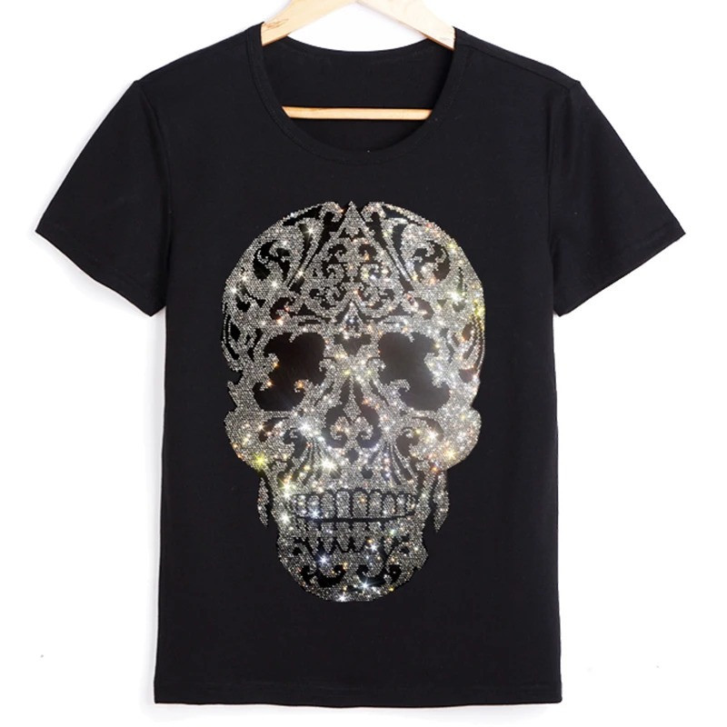 T Shirt Tête de Mort Strass pour femme