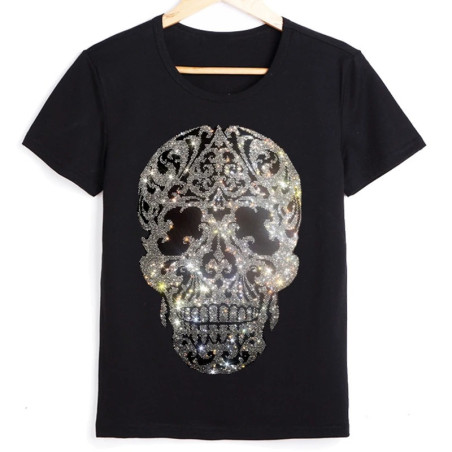 T Shirt Tête de Mort Strass pour femme