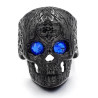 magnifique Bague Tete de Mort Noir aux yeux bleus