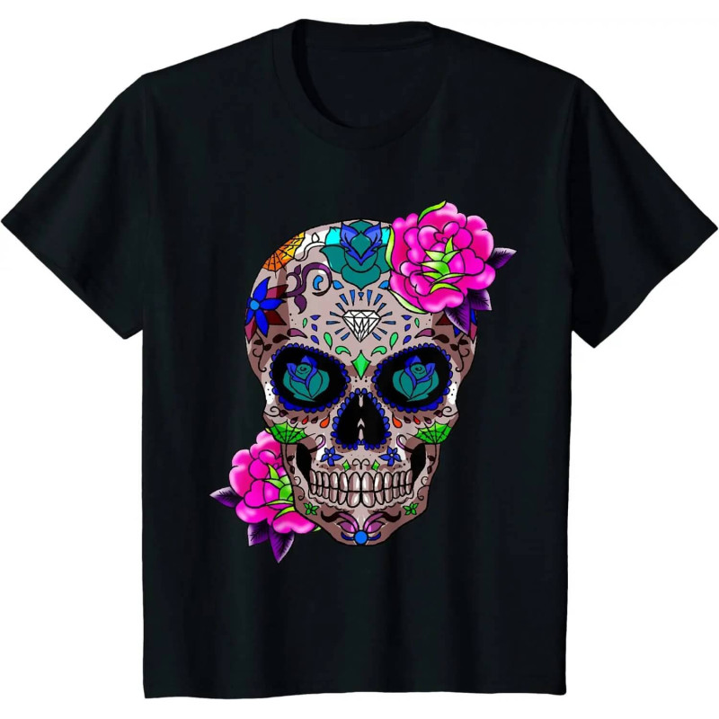 TShirt Tête de Mort Hipster Fleuri