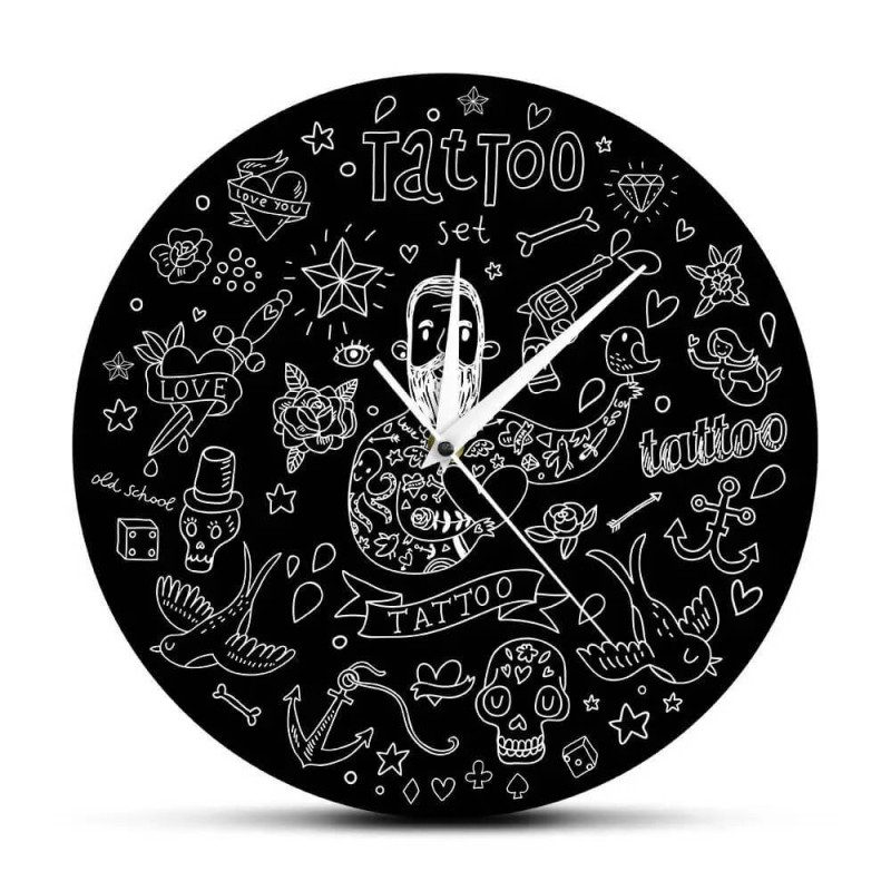 Horloge Tête de Mort Tattoo - Modèle 2 - sans cadre