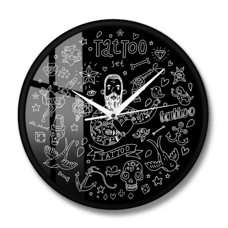 Horloge Tête de Mort Tattoo - Modèle 2 - avec cadre