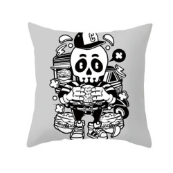 Housse de coussin tete de mort petit squelette mignon