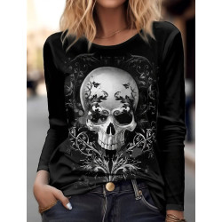 T Shirt Tête de Mort Manches Longues - couleur noir