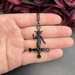 Collier Croix de saint Pierre Baphomet en acier inoxydable avec pendentif - couleur noir