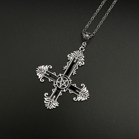 Pendentif Croix anti christ Gotique en acier inoxydable - couleur noir