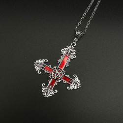 Pendentif Croix anti christ Gotique en acier inoxydable - couleur rouge