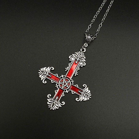 Pendentif Croix anti christ Gotique en acier inoxydable - couleur rouge