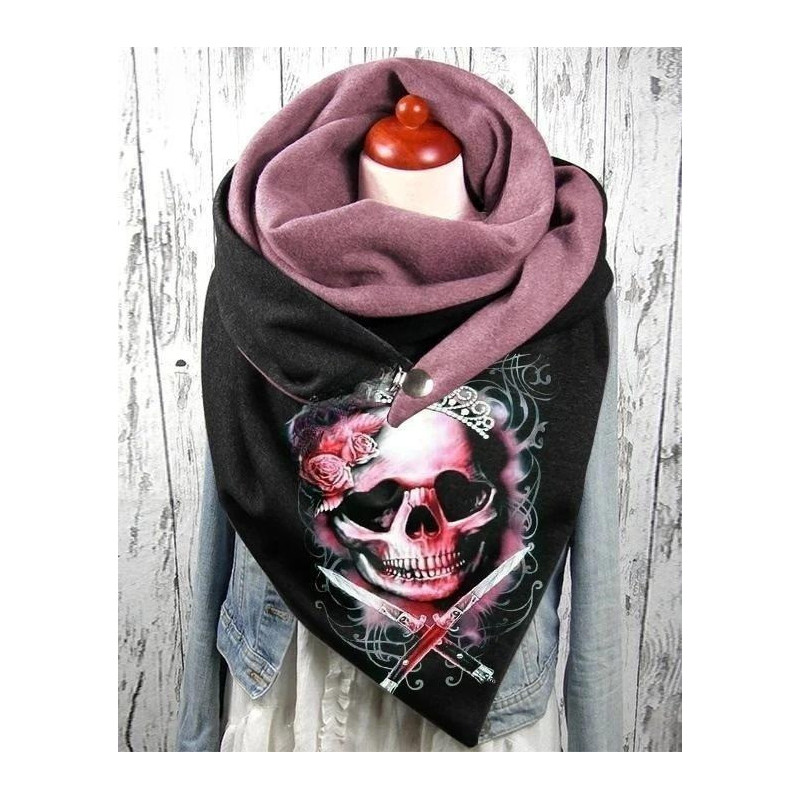 Châle tête de mort, en cachemire doublé en polyester - couleur rouge