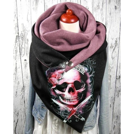 Châle tête de mort, en cachemire doublé en polyester - couleur rouge
