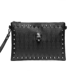 vue face Sac Tête de Mort Pochette à Rivets