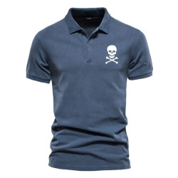 Polo à Manches Courtes Logo Tête de Mort Couleur Bleu