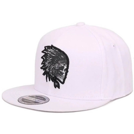 Casquette Skull Coiffe chef indien Tête de Mort Indienne - couleur blanc